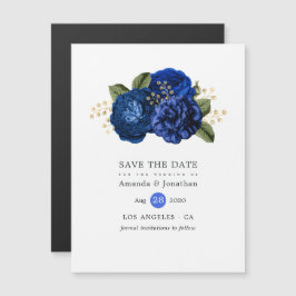 Royal Blue and Gold Floral Wedding Save the Date Magneteinladung