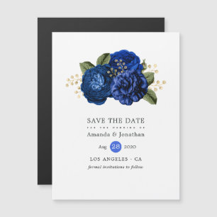 Royal Blue and Gold Floral Wedding Save the Date Magneteinladung
