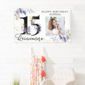 Royal Blue and Gold Foliage Quinceanera Foto Banner (Insitu)