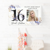 Royal Blue and Gold Foliage Sweet 16 Foto Banner (Insitu)