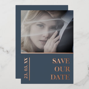 Royal Blue and Gold Foto Wedding Save the Date Folien Feiertagskarte