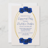 Royal Blue and Gold Geometric Engagement Party Einladung (Vorderseite)