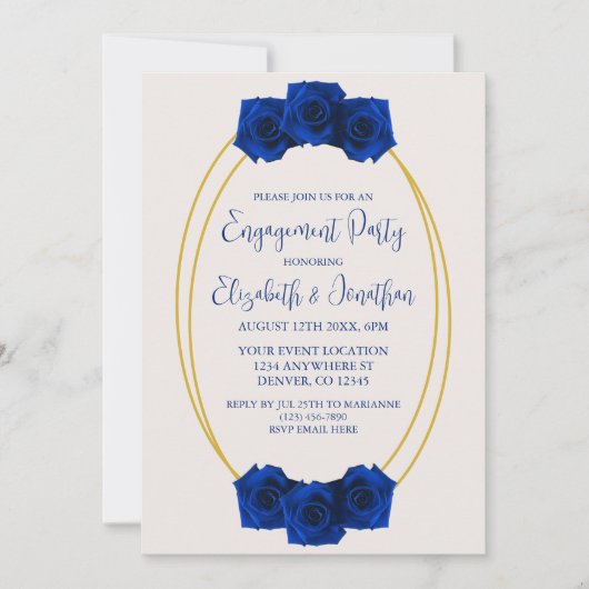 Royal Blue and Gold Geometric Engagement Party Einladung (Vorderseite)