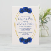 Royal Blue and Gold Geometric Engagement Party Einladung (Stehend Vorderseite)