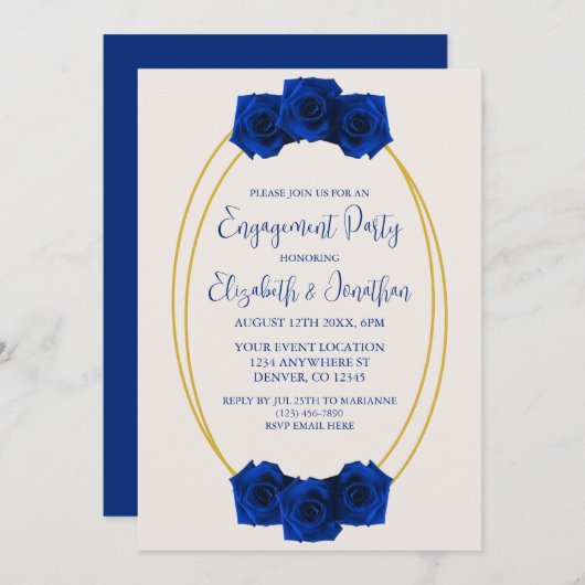 Royal Blue and Gold Geometric Engagement Party Einladung (Vorne/Hinten)