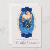 Royal Blue and Gold Geometric Quinceañera Dankeskarte (Vorderseite)