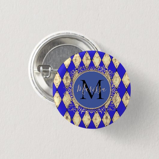 Royal Blue and Gold Glam Monogram Button (Vorne & Hinten)