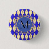 Royal Blue and Gold Glam Monogram Button (Vorderseite)