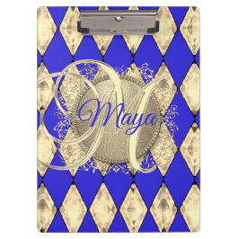 Royal Blue and Gold Glam Monogram Klemmbrett