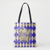 Royal Blue and Gold Glam Monogram Tasche (Vorderseite)