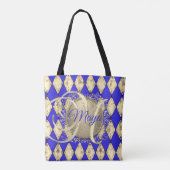 Royal Blue and Gold Glam Monogram Tasche (Rückseite)