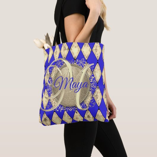 Royal Blue and Gold Glam Monogram Tasche (Von Nahem)