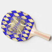 Royal Blue and Gold Glam Monogram Tischtennis Schläger (Seitenansicht)