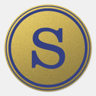 Royal Blue and Gold Glitzer Monogram Runder Aufkleber