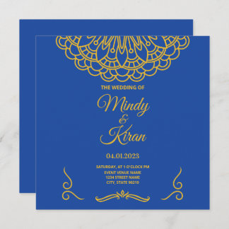 Royal Blue and Gold Indian Wedding Einladung