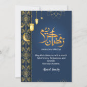 Royal Blue and Gold Islamic Floral Geometric Iftar Einladung (Rückseite)
