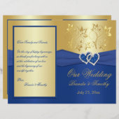 Royal Blue and Gold Joined Hearts Wedding Program (Vorne/Hinten)