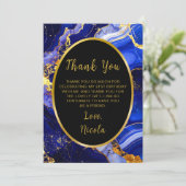 Royal Blue and Gold Marble Agate Birthday Party Dankeskarte (Stehend Vorderseite)