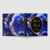 Royal Blue and Gold Marble Agate Birthday Party Gästebuch (Voll)