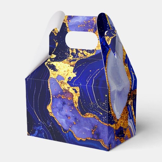 Royal Blue and Gold Marble Agate Birthday Party Geschenkschachtel (Rückseite)