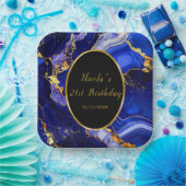 Royal Blue and Gold Marble Agate Birthday Party Pappteller (Party)