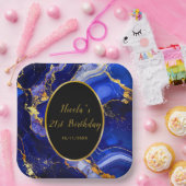Royal Blue and Gold Marble Agate Birthday Party Pappteller (Party)