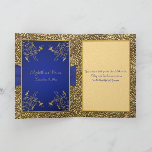 Royal Blue and Gold Mit Monogramm Dankeschön Card Dankeskarte (Innenseite)