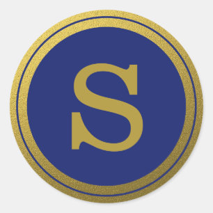 Royal Blue and Gold Monogram Initial Umschlag Aufk Runder Aufkleber