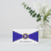 Royal Blue and Gold Monogram Visitenkarte (Stehend Vorderseite)