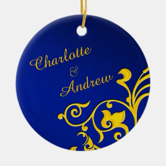 Royal Blue and Gold Personalisiert Names Keramik Ornament (Vorne)