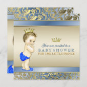 Royal Blue and Gold Prince Baby Dusche Einladung (Vorne/Hinten)