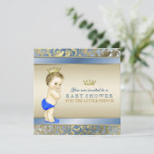 Royal Blue and Gold Prince Baby Dusche Einladung (Stehend Vorderseite)