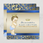 Royal Blue and Gold Prince Baby Dusche Einladung (Vorne/Hinten)