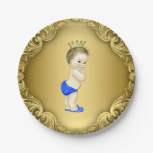 Royal Blue and Gold Prince Baby Dusche Pappteller