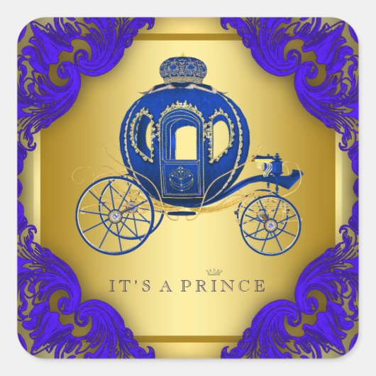 Royal Blue and Gold Prince Baby Dusche Quadratischer Aufkleber (Vorderseite)