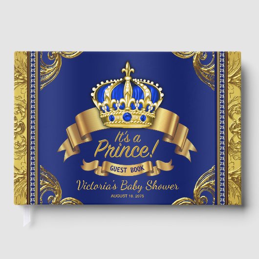 Royal Blue and Gold Prince Baby Showbücher Gästebuch (Vorderseite)