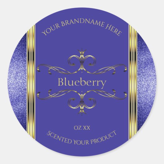 Royal Blue and Gold Product Labels Glitzer Borders Runder Aufkleber (Vorderseite)
