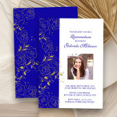 Royal Blue and Gold Quinceanera Elegantes Foto Einladung