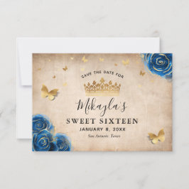 Royal Blue and Gold Rose Parchment Elegante Save The Date