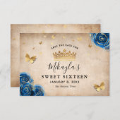 Royal Blue and Gold Rose Parchment Elegante Save The Date (Vorne/Hinten)