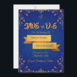 Royal Blue and Gold Save the Date Card<br><div class="desc">Announce your special day in timeless style with this elegant royal blue Save the Date card featuring luxurious gold corner detailing. The rich blue background adds depth and sophistication, while the gold accents bring a regal and refined touch. Perfect for traditional, Indian, Christian, Muslim, or formal weddings, this customizable Save...</div>