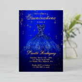 Royal Blue and Gold Themed Quinceanera Real Folieneinladung (Stehend vorne)
