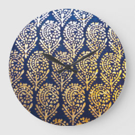 Royal Blue and Gold Tree of Life Pattern Große Wanduhr