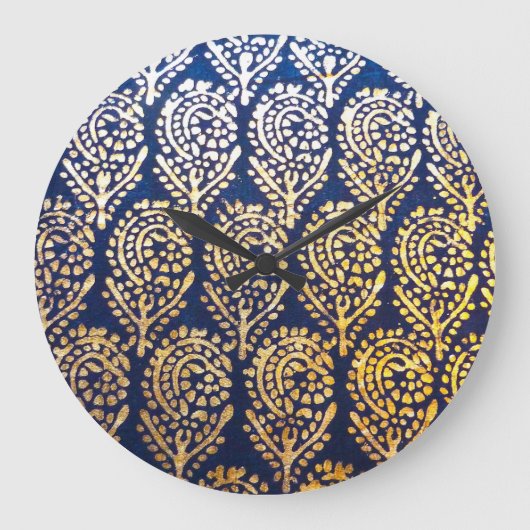Royal Blue and Gold Tree of Life Pattern Große Wanduhr (Vorderseite)