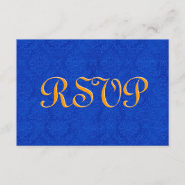 Royal Blue and Gold UAWG Damask Wedding R204 RSVP Karte