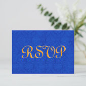 Royal Blue and Gold UAWG Damask Wedding R204 RSVP Karte (Stehend Vorderseite)