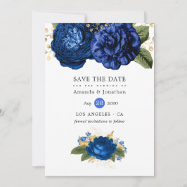 Royal Blue and Gold Vintag Floral Wedding Save The Date