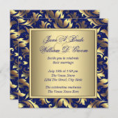 Royal Blue and Gold Wedding Einladung (Vorne/Hinten)