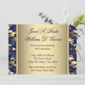 Royal Blue and Gold Wedding Einladung (Stehend Vorderseite)