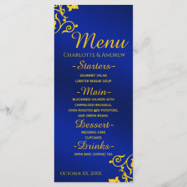 Royal Blue and Gold Wedding Menu Menükarte